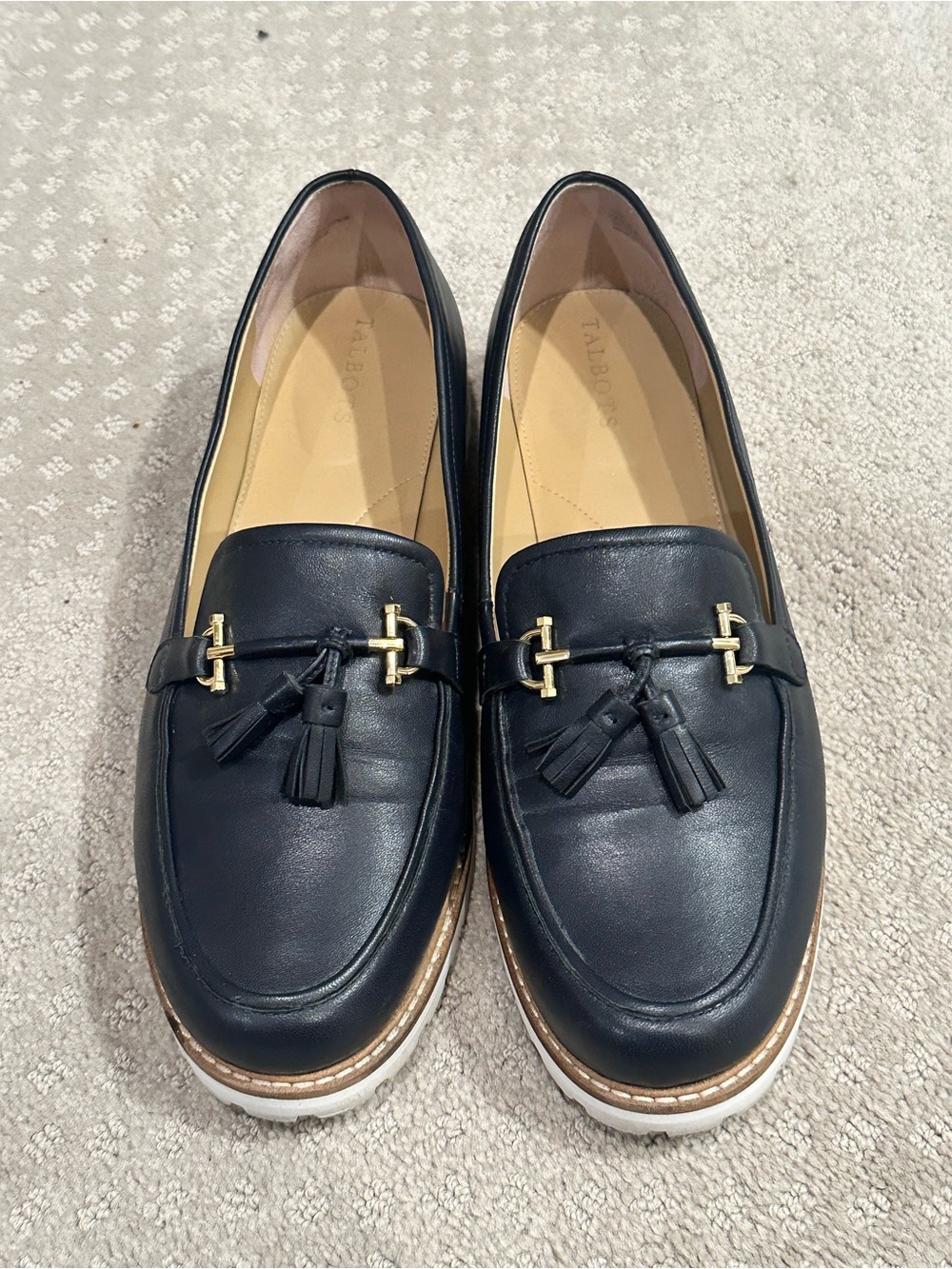 Talbots Women’s Navy Tassel Loafers with Gold Hardware